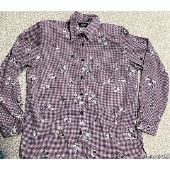 VTG TCP & CO Womens Size Medium Embroidered Floral Plaid Buttons Up Shirt Purple - Picture 1 of 8